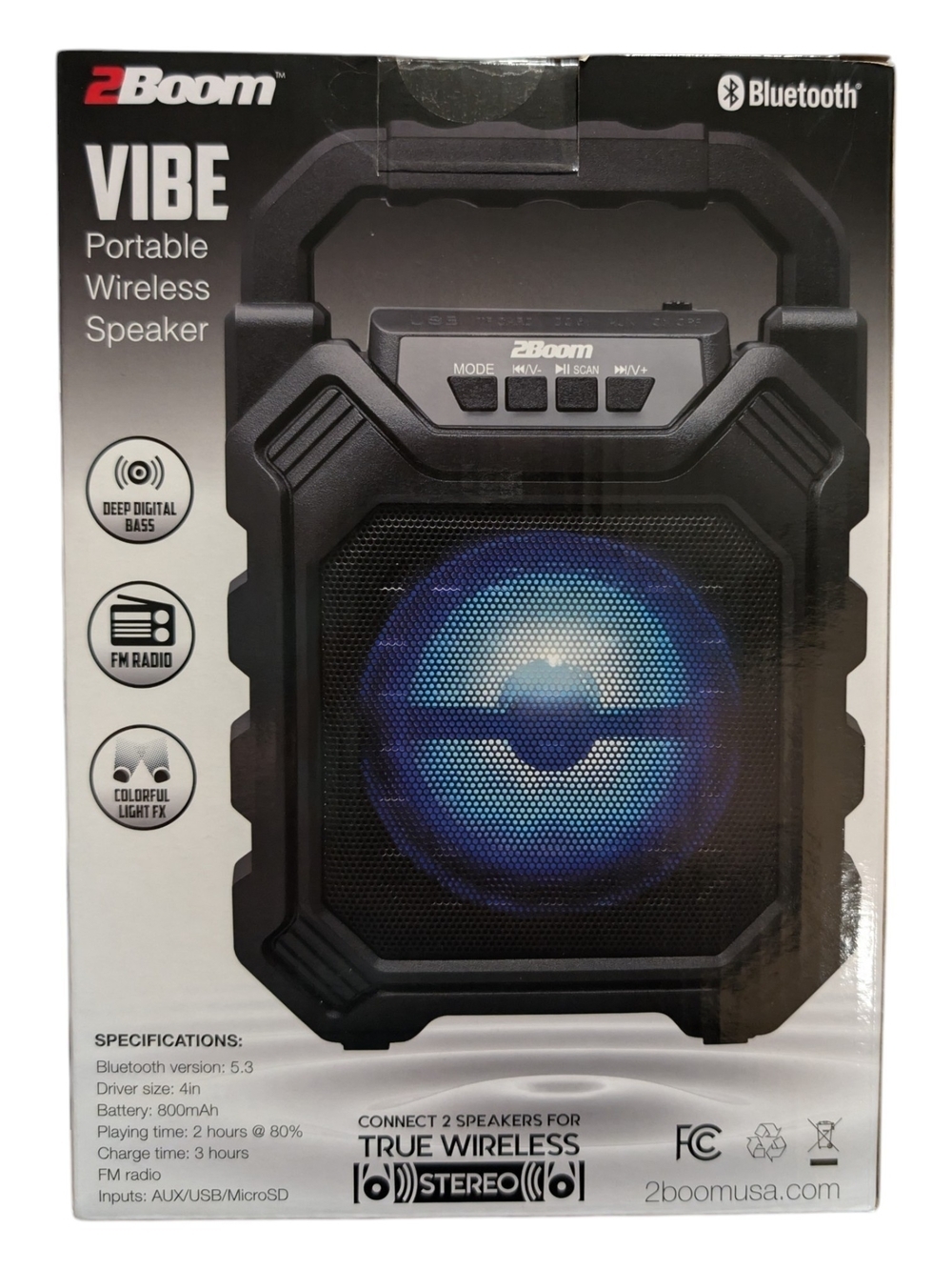 Vibe Portable Wireless Bluetooth Speaker - Black with Colorful LED